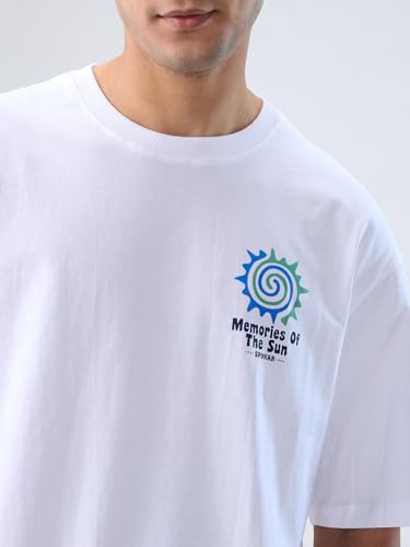Spykar Men White Graphic Relaxed Fit T-Shirt