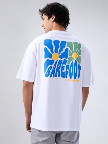 Spykar Men White Graphic Relaxed Fit T-Shirt