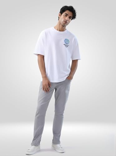 Spykar Men White Graphic Relaxed Fit T-Shirt
