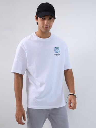 Spykar Men White Graphic Relaxed Fit T-Shirt