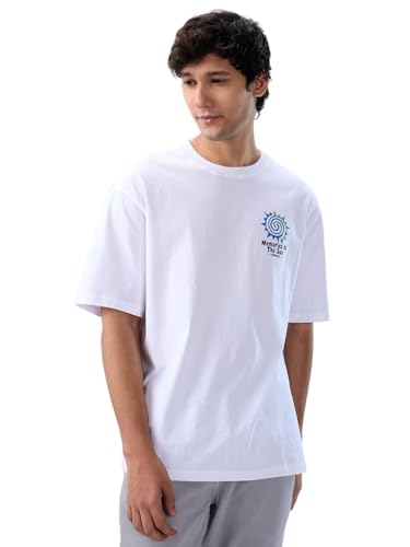 Spykar Men White Graphic Relaxed Fit T-Shirt