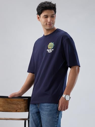 Spykar Men Blue Graphic Relaxed Fit T-Shirt