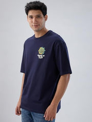 Spykar Men Blue Graphic Relaxed Fit T-Shirt