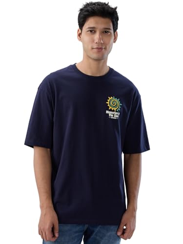 Spykar Men Blue Graphic Relaxed Fit T-Shirt