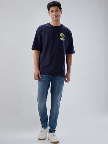 Spykar Men Blue Graphic Relaxed Fit T-Shirt
