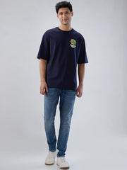 Spykar Men Blue Graphic Relaxed Fit T-Shirt