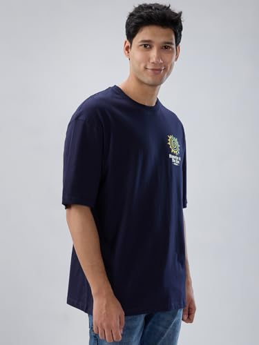 Spykar Men Blue Graphic Relaxed Fit T-Shirt