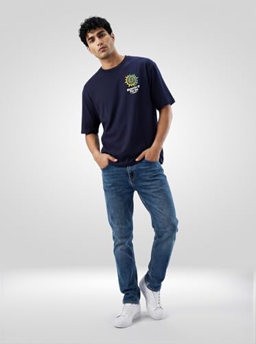 Spykar Men Blue Graphic Relaxed Fit T-Shirt