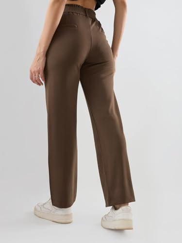 Spykar Brown Solid Straight Fit Mid Rise Trackpants for Women