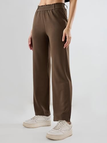 Spykar Brown Solid Straight Fit Mid Rise Trackpants for Women