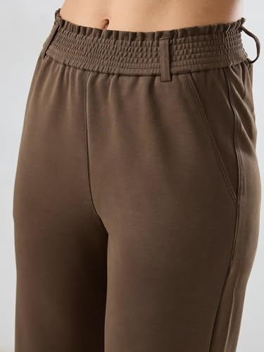 Spykar Brown Solid Straight Fit Mid Rise Trackpants for Women