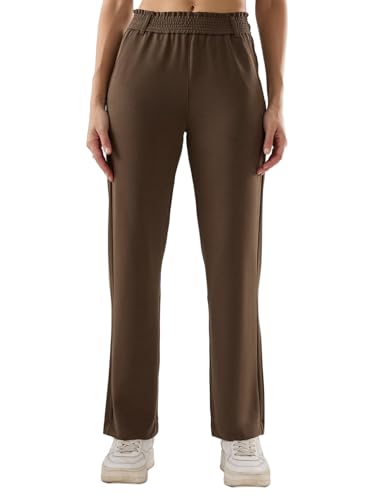 Spykar Brown Solid Straight Fit Mid Rise Trackpants for Women