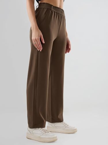 Spykar Brown Solid Straight Fit Mid Rise Trackpants for Women
