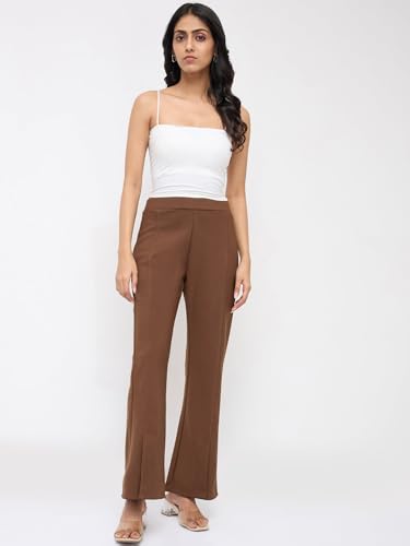 Spykar Brown Solid Boot Cut Fit Mid Rise Trackpants for Women