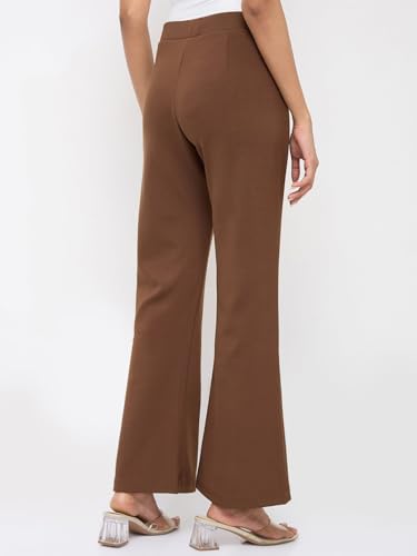 Spykar Brown Solid Boot Cut Fit Mid Rise Trackpants for Women