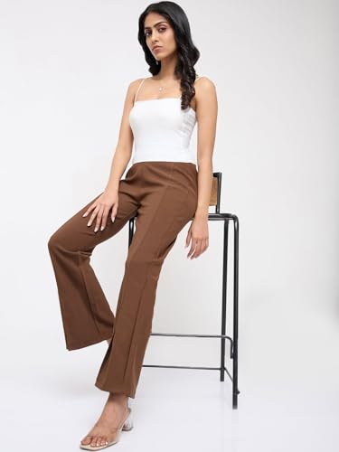 Spykar Brown Solid Boot Cut Fit Mid Rise Trackpants for Women