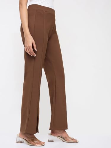 Spykar Brown Solid Boot Cut Fit Mid Rise Trackpants for Women