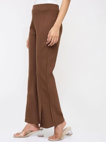 Spykar Brown Solid Boot Cut Fit Mid Rise Trackpants for Women