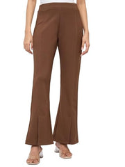 Spykar Brown Solid Boot Cut Fit Mid Rise Trackpants for Women
