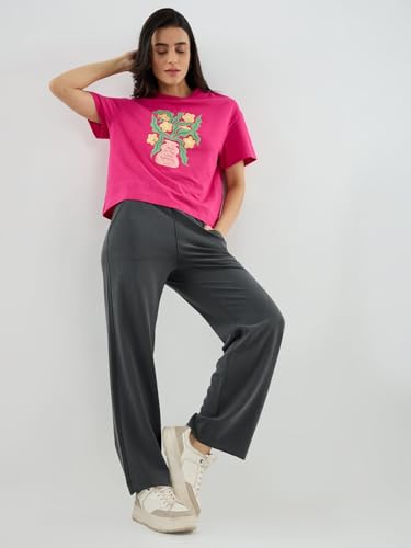 Spykar Grey Solid Straight Fit Mid Rise Trackpants for Women