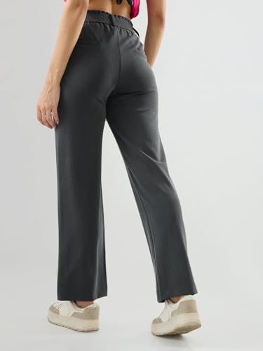 Spykar Grey Solid Straight Fit Mid Rise Trackpants for Women