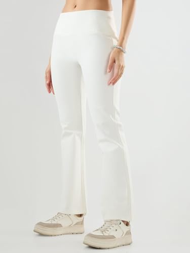 Spykar White Solid Boot Cut Fit High Rise Trackpants for Women