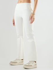 Spykar White Solid Boot Cut Fit High Rise Trackpants for Women