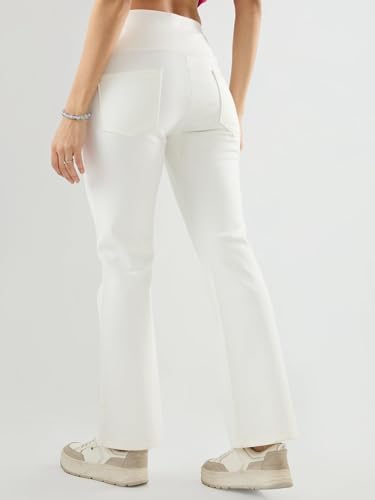 Spykar White Solid Boot Cut Fit High Rise Trackpants for Women