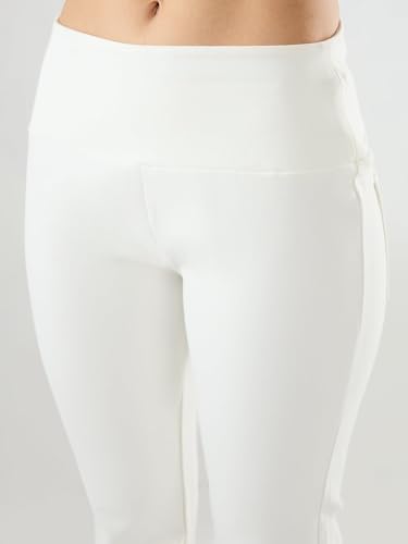 Spykar White Solid Boot Cut Fit High Rise Trackpants for Women