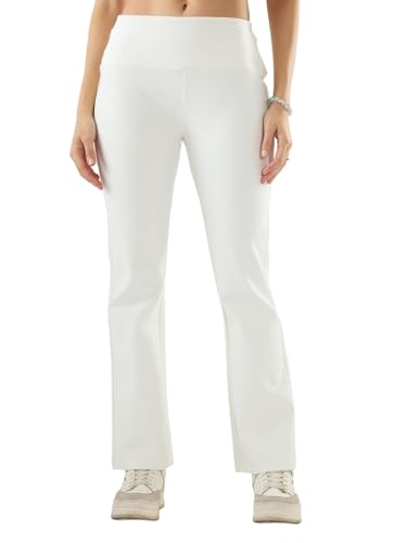 Spykar White Solid Boot Cut Fit High Rise Trackpants for Women
