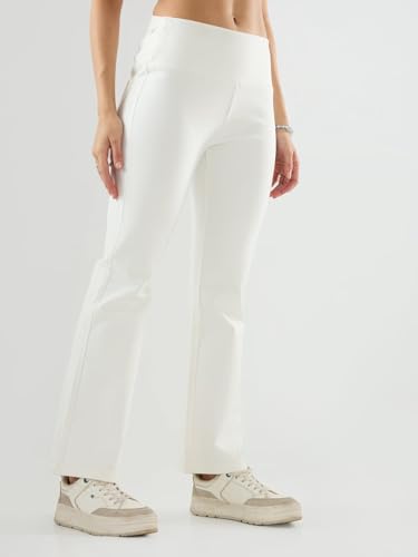 Spykar White Solid Boot Cut Fit High Rise Trackpants for Women
