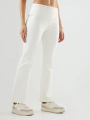 Spykar White Solid Boot Cut Fit High Rise Trackpants for Women