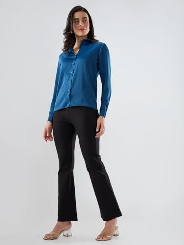 Spykar Black Solid Boot Cut Fit High Rise Trackpants for Women
