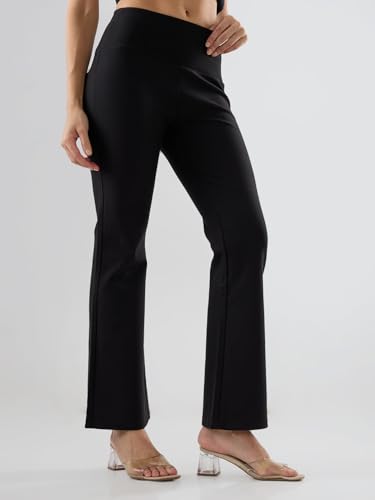 Spykar Black Solid Boot Cut Fit High Rise Trackpants for Women
