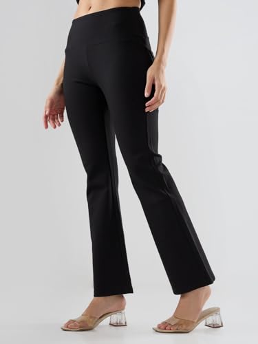 Spykar Black Solid Boot Cut Fit High Rise Trackpants for Women