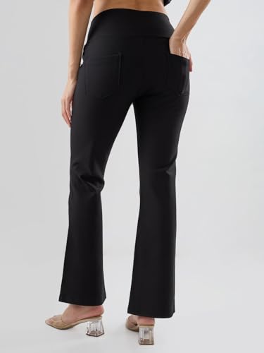 Spykar Black Solid Boot Cut Fit High Rise Trackpants for Women