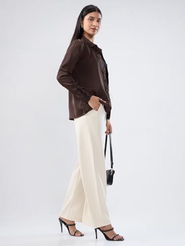 Women Spykar White Solid Wide Leg Mid Rise Knit Track Pant