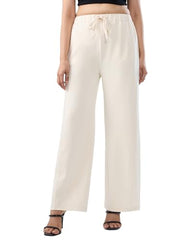Women Spykar White Solid Wide Leg Mid Rise Knit Track Pant