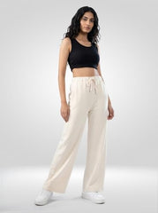 Women Spykar White Solid Wide Leg Mid Rise Knit Track Pant