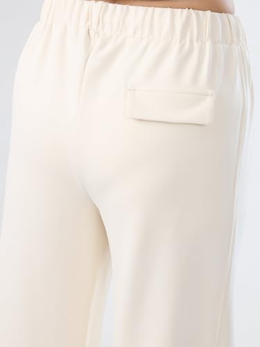 Women Spykar White Solid Wide Leg Mid Rise Knit Track Pant
