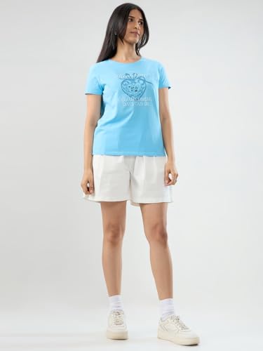 Women Spykar Blue Graphic Regular Fit T-Shirt