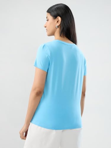Women Spykar Blue Graphic Regular Fit T-Shirt
