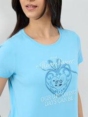 Women Spykar Blue Graphic Regular Fit T-Shirt