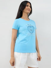 Women Spykar Blue Graphic Regular Fit T-Shirt