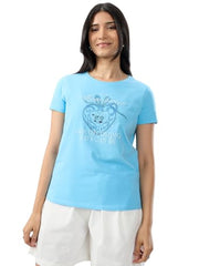 Women Spykar Blue Graphic Regular Fit T-Shirt
