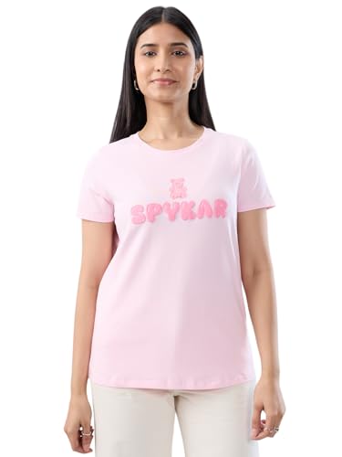 Women Spykar Pink Graphic Regular Fit T-Shirt