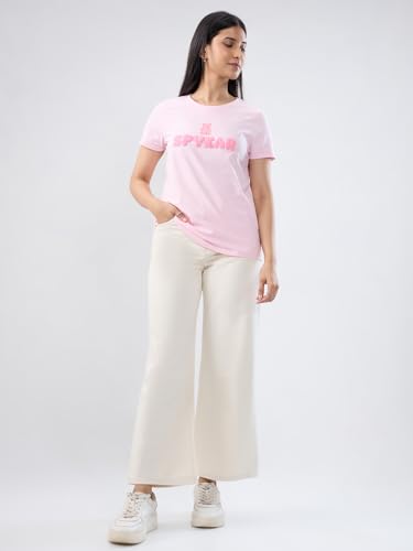 Women Spykar Pink Graphic Regular Fit T-Shirt