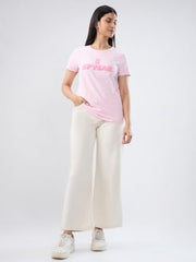 Women Spykar Pink Graphic Regular Fit T-Shirt