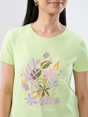 Women Spykar Green Graphic Regular Fit T-Shirt
