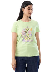 Women Spykar Green Graphic Regular Fit T-Shirt